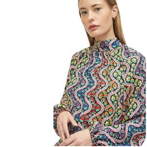 Rhode Floral Print Mock Neck Long Sleeve Blouse Women's XS